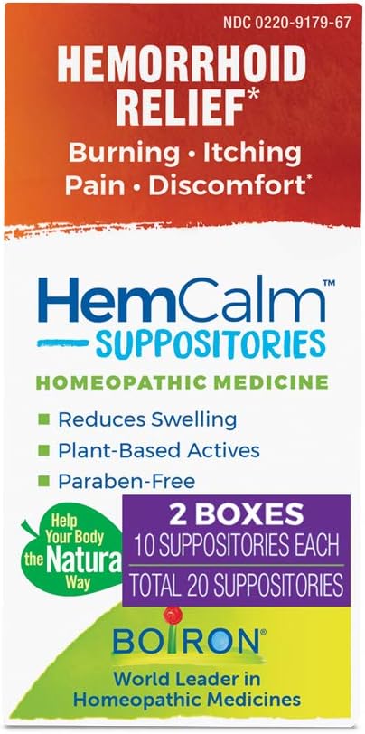 Boiron HemCalm Suppositories for Hemorrhoid Relief of Pain, Itching, Swelling or Discomfort - 10 Count (Pack of 2)