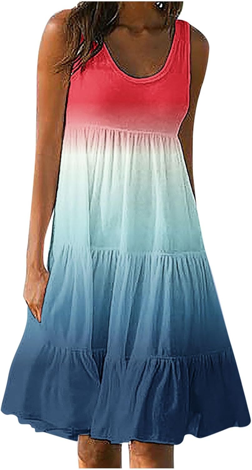 Plus Size Dresses for Curvy Women Fashion Gradient Sleeveless Beach Dress Summer Casaul Boho Mini Splice Dress