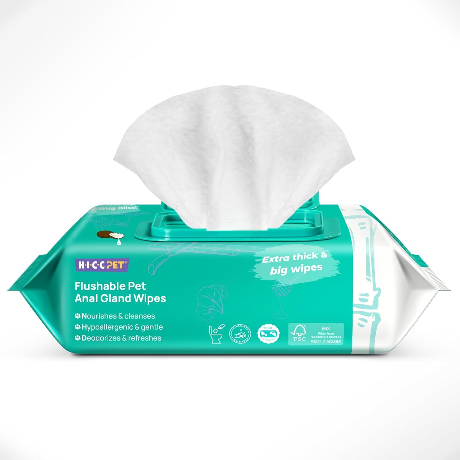 HICC PET Anal Gland Wipes for Dog Cat and Pet, Dog Wipes for Paws and Butt, Cleansing & Deodorizing, Vet Recommended Cleansing Wipes, Gentle and Hypoallergenic (100 Count)