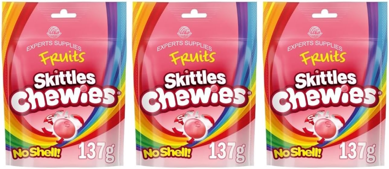 3 x Skittles Chewies Vegan Sweets Fruit Pouch Bag 137g Delicious Treat Gift Hamper For Birthday,Christmas Sold By Experts Supplies