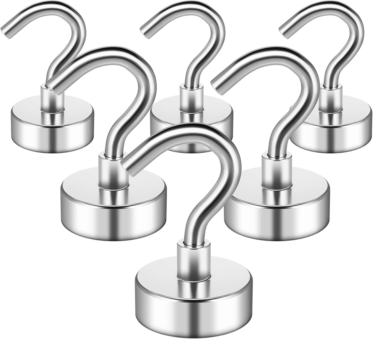 FINDMAG 6 Pack Strong Neodymium Magnet Hooks, Strong Magnetic Hooks for Fridge, Magnetic Hook for Cruise, Magnet Hook for Hanging, Kitchen, Bathroom, Garage, Grill