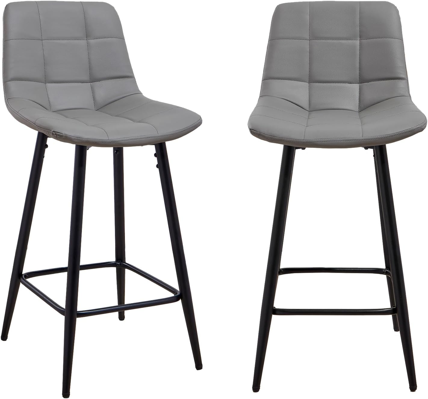 Panana Set of 2 Kitchen Stools Diner Breakfast Chair Fixed Height Metal Legs Barstools Padded Seat Bar Stools (Grey)