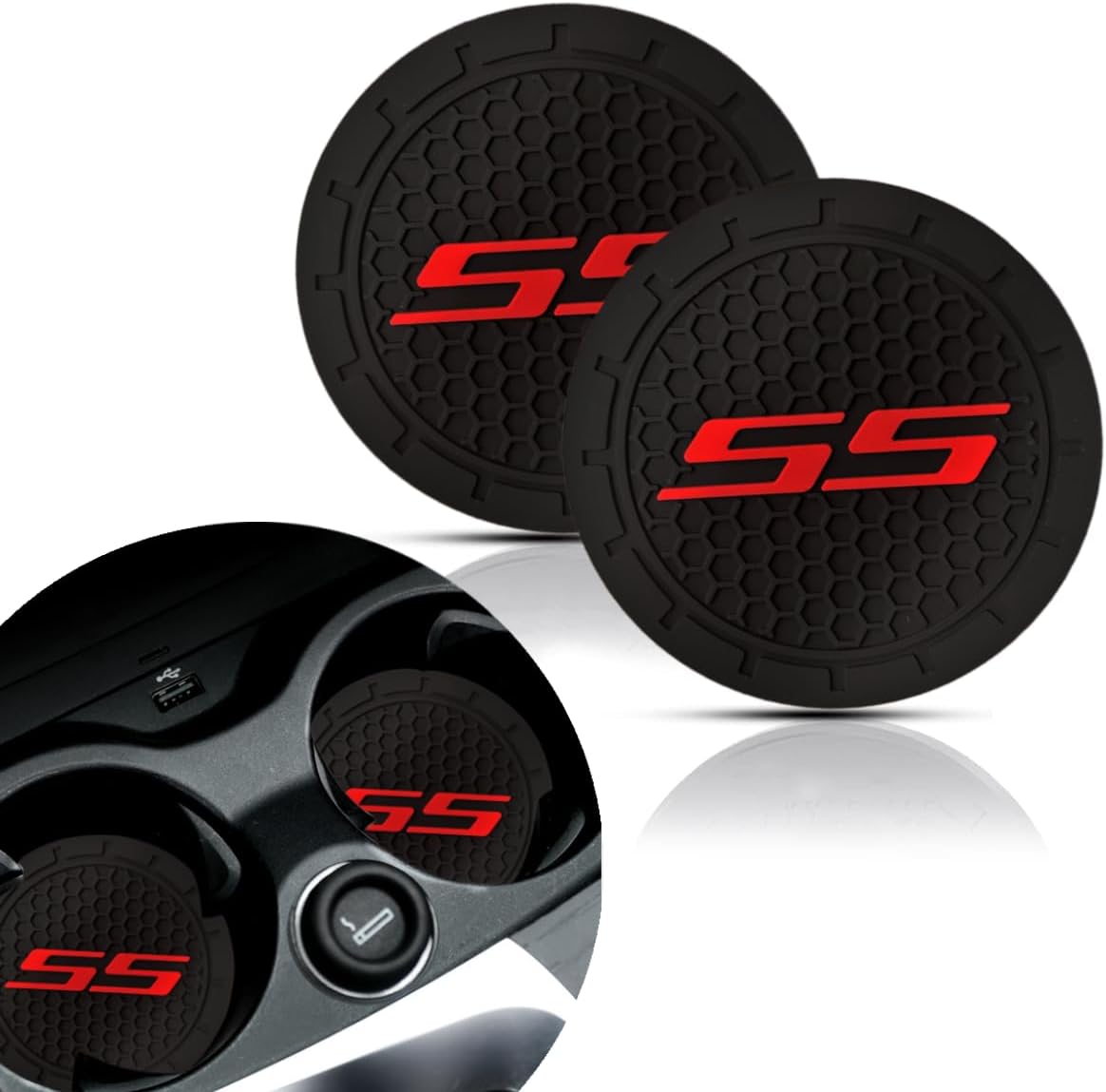 2Pcs Car Cup Holder Coaster for Camaro SS Accessories Auto Anti Slip Cup Holder Insert Coaster Car Interior Accessories (SS)