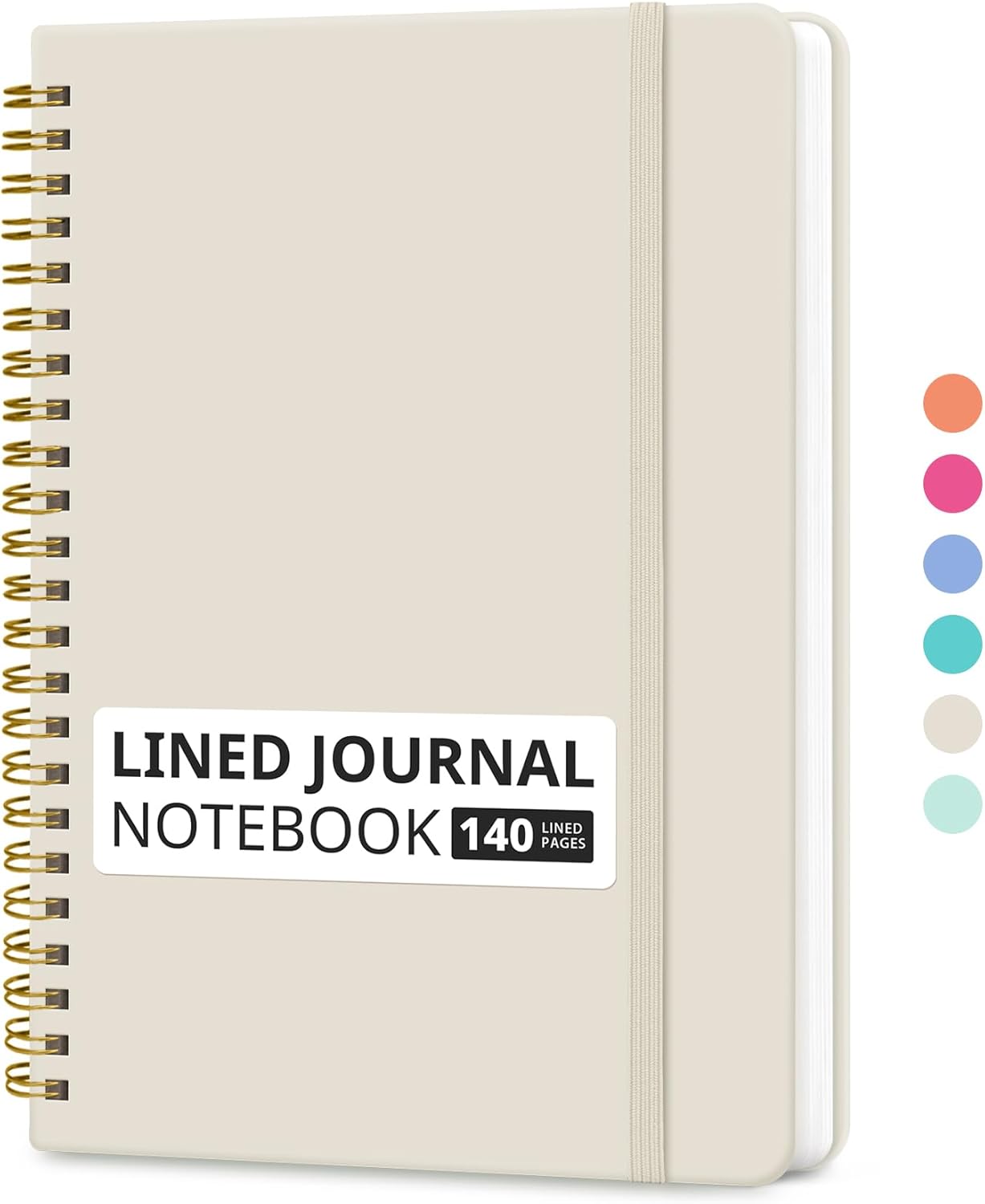 Lined Spiral Journal Notebook for Women & Men, 140 Pages, College Ruled Hardcover Notebook for Work & Note Taking, Journals for Writing, A5(6"x8") - Beige