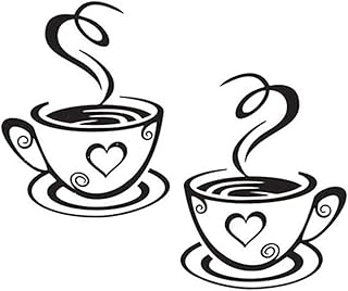 Coffee Tea Cup Art Wall Decal Coffee Wall Stickers Removable Coffee Art DIY Quote Sticker Mural for Living Room Kitchen Restaurant Pub Decor 31 * 19cm