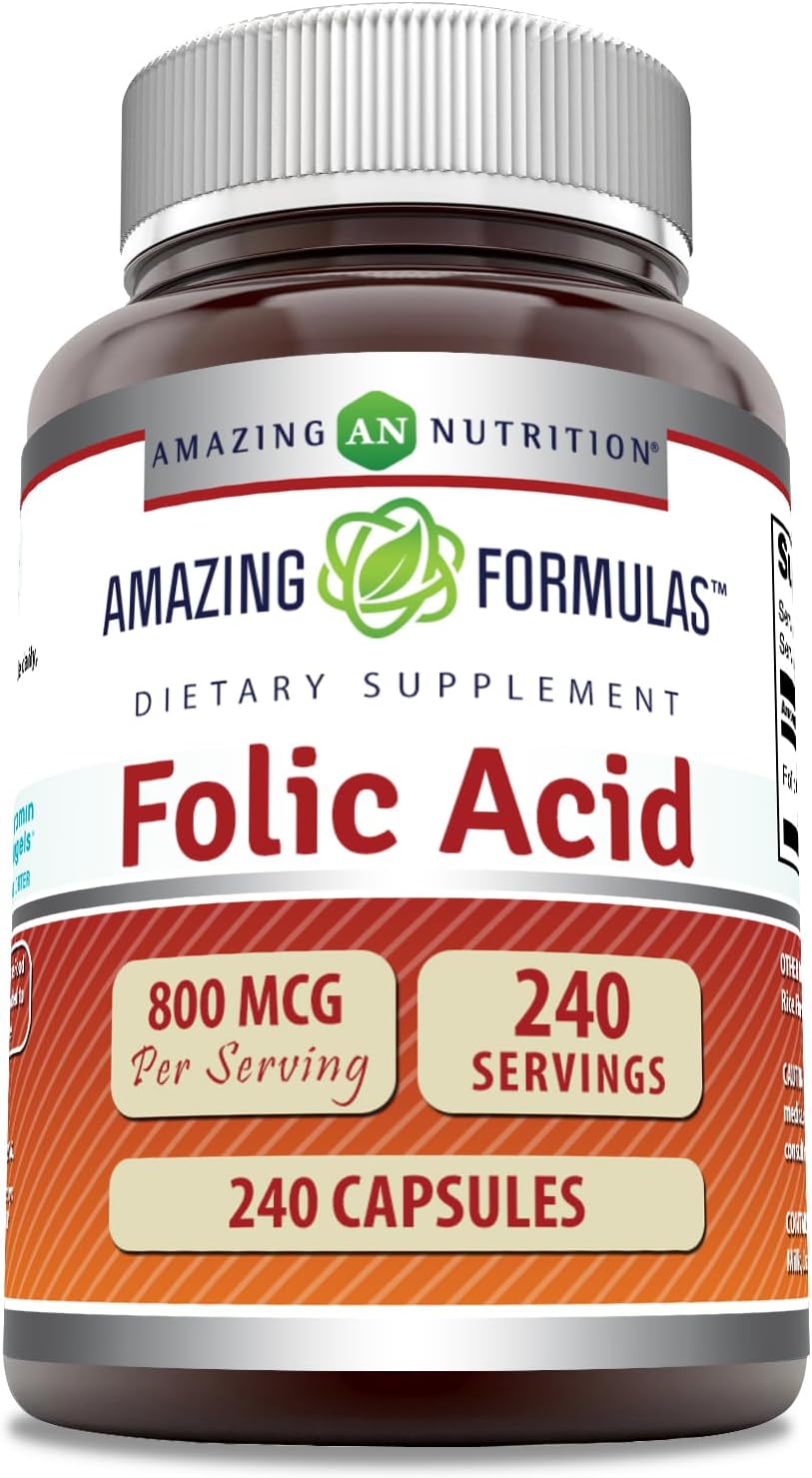 Amazing Formulas Folic Acid Supplement (Vitamin B9) | 800 Mcg | 240 Capsules | Non-GMO | Gluten-Free | Made in USA