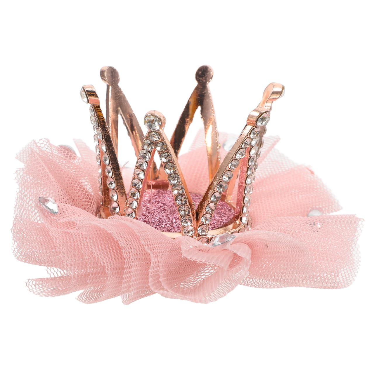 Mobestech Hair Clip, Deep Pink Rhinestone Crown Hair Clip for Girls Princess Crown Hair Pin Crystal Tiara Bobby Pins, 1 Count