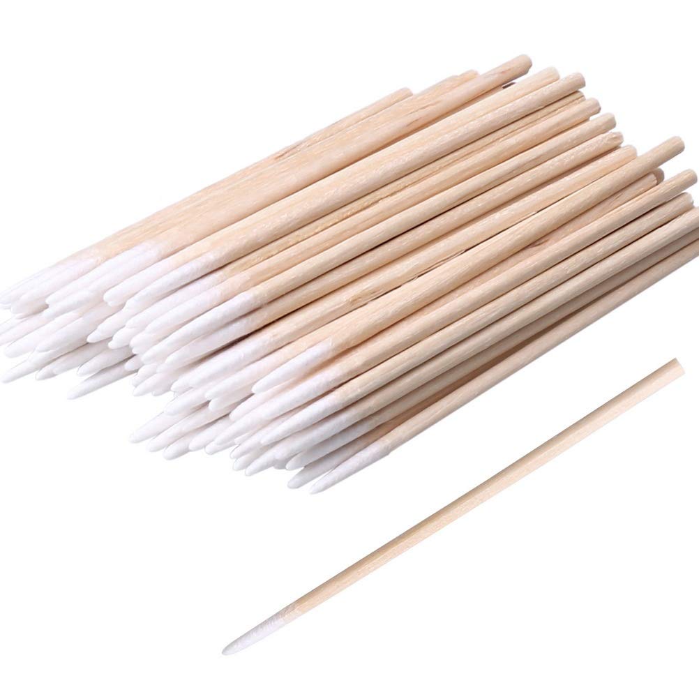 200pcs Pointed Cotton Swabs, 4 inch Precision Microblading Cotton Swab Cotton Sticks Applicator for Eyebrow Tattoo Beauty Make-up Nail Clean, Wood Handle Pointed Tip Head