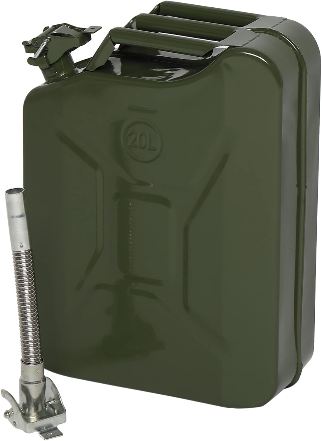 Bonnlo 20L Petrol Can Fuel Oil Storage Can Metal Jerry Diesel Tank with Flexi Spout For Diesel, Petrol, Oil Container (Green)