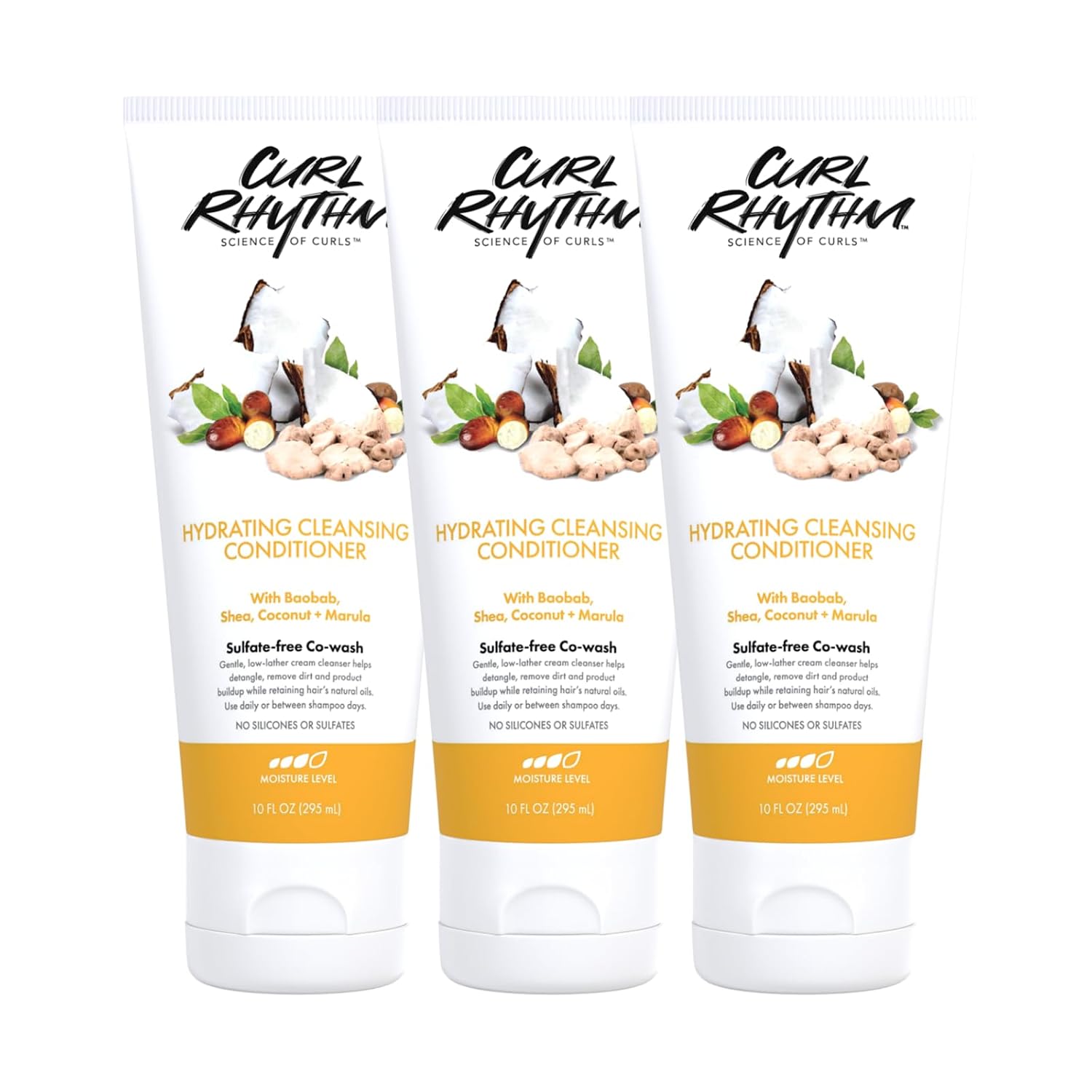 Hydrating Cleanser Conditioner - Co-wash with Shea, Marula, and Coconut - Curly Hair Conditioner - Removes Dirt and Buildup - 3 pc