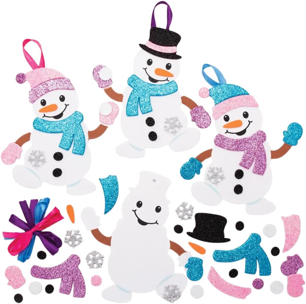 Baker Ross AT160 Snowman Mix & Match Decoration Kits, Christmas Arts and Crafts, Assorted, 6 Count (Pack of 1)