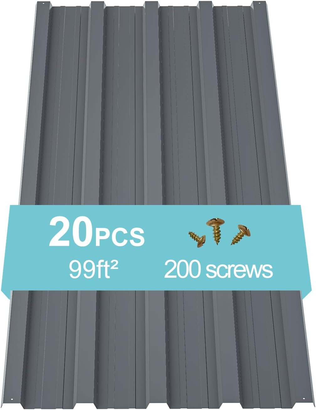 Metal Roof Panels 20 pcs 99 ft² Gray Galvanized Steel Panels Metal Corrugated Tin Roofing Panels Gazebo Top Cover Heavy Duty Gray Roof Suitable for Garages,Sheds, Stables and Mobile Homes