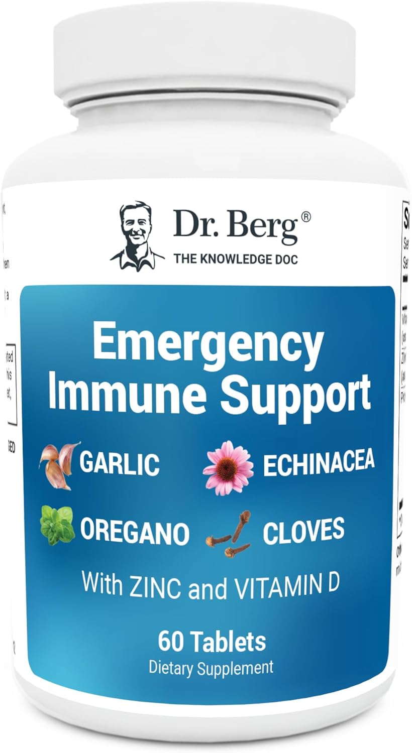 Dr. Berg Emergency Immune Support w/Echinacea - Potent Blend of Herbal Extracts (Warning: Strong Herbal Smells) - Immune Support Supplement Includes 2,000 IUs of Vitamin D & 10mg of Zinc - 60 Tablets