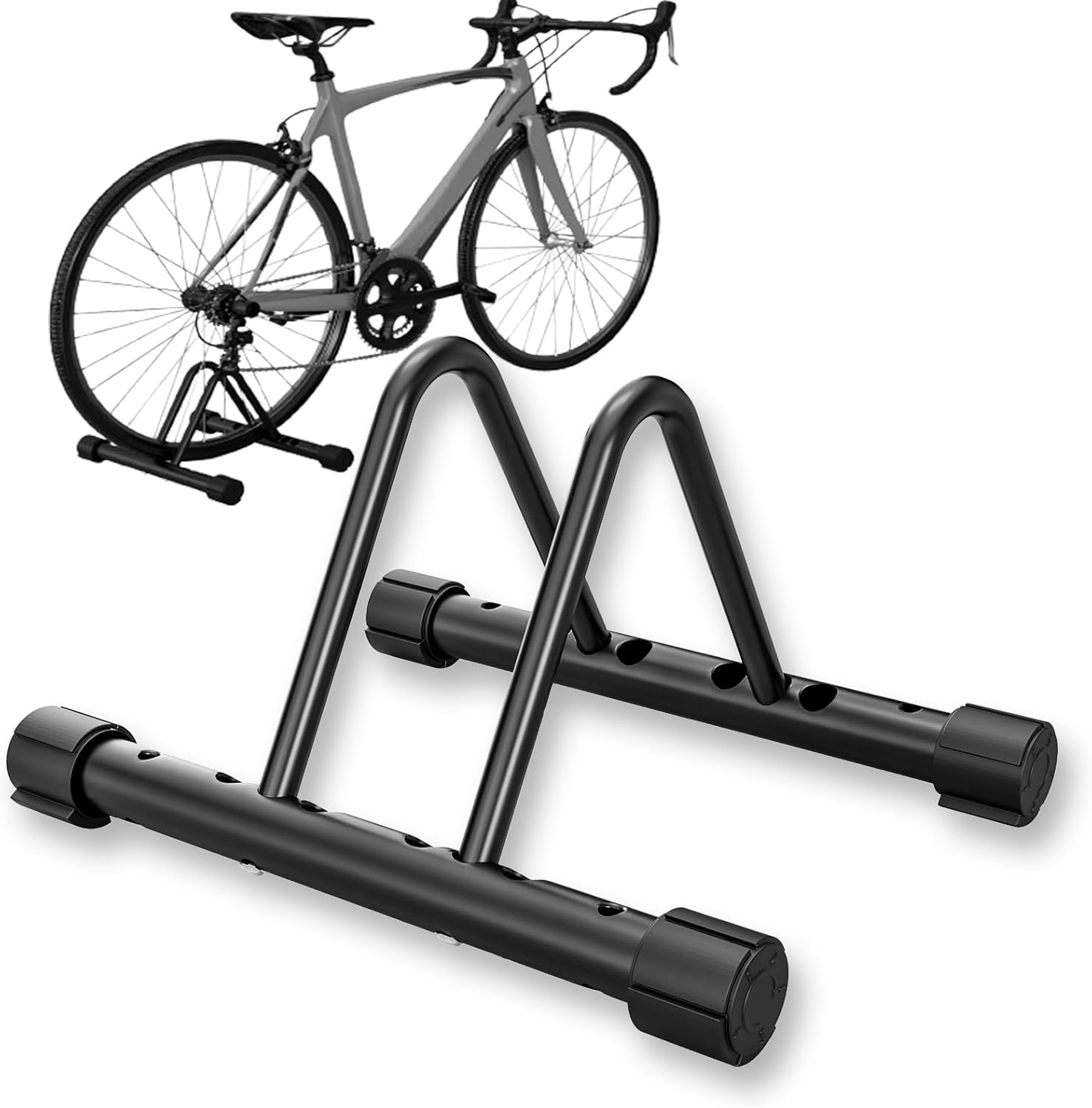 HOMEE Bicycle Floor Stand, Adjustable Bike Rack for Garage, Steel Cycling Storage Organizer for Indoor Outdoor Home, Bicycle Holder for Mountain and Road Bike, Black