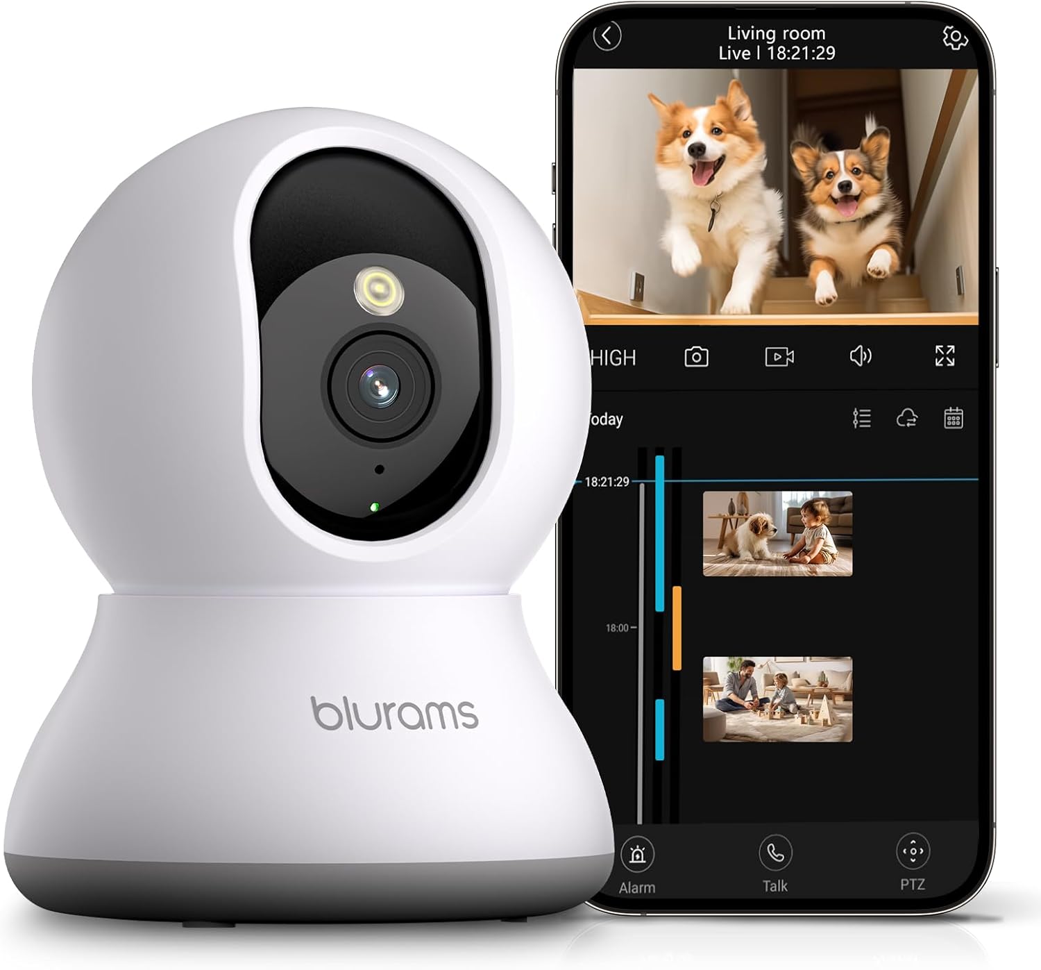 blurams Pet Camera 2K, 360° Dog Camera with Phone App, PTZ Indoor Cameras for Home Security Indoor, 2-Way Audio, Motion Tracking, Color/IR Night Vision, Siren, Cloud&SD(2.4GHz Only)