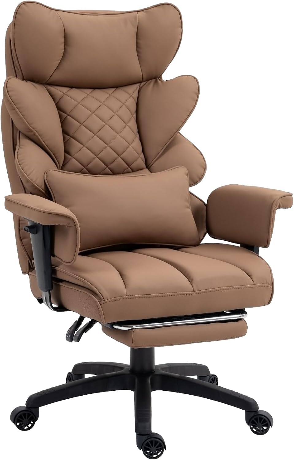Dowinx Big and Tall Office Chair with Pocket Spring Cushion,High Back Computer Gaming Chairs with Adjustable Armrests,Executive Desk Chairs with Lumbar Support and Footrest,PU-Brown