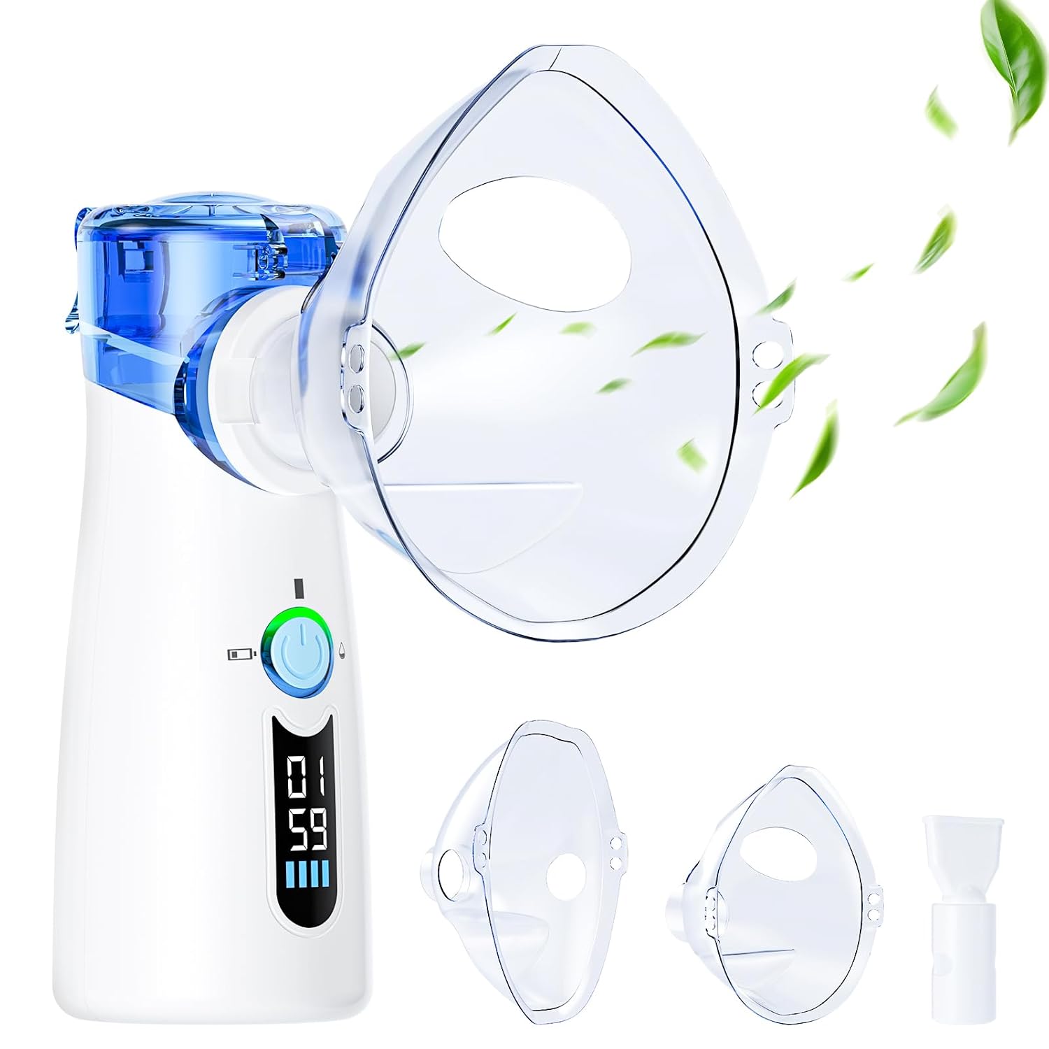 Portable Nebulizer for Adults, Nebulizer for Kids, Handheld Portable Nebulizer for Adults with LED Display and Auto-Cleaning OTC Spacer