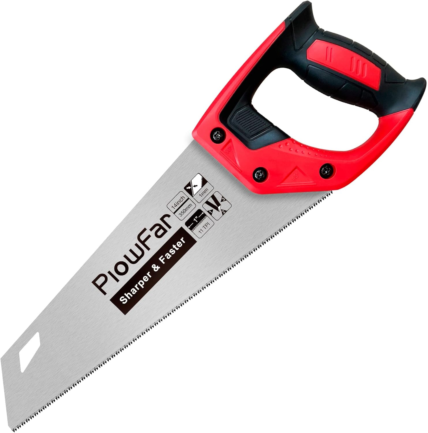 PLOWFAR 350mm Universal Hand Saw 11 TPI Fine Cut Wood Saw 14 inch for Woodworking, Red