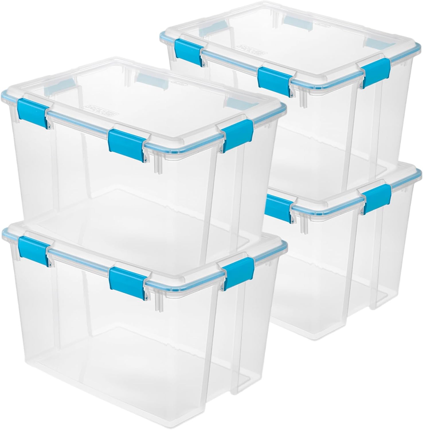 Sterilite 4-Pack Gasket Box, Weather-Resistant Storage Bins with Latching Lids, 80 Quart - Heavy-Duty Organizing Containers for Closet, Bathroom, and Office
