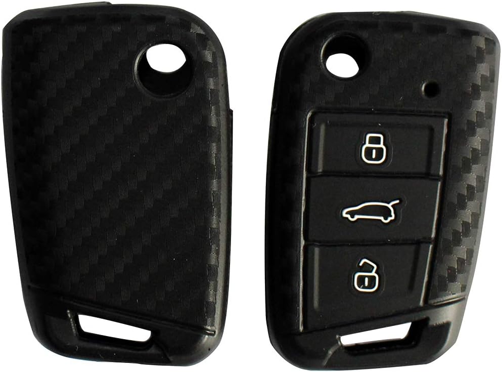Car Key Cover Case Carbon Fiber Pattern Soft Silicone for Volkswagen Golf 7 GTI GTD GTE MK7 Polo Skoda Octavia A7 Seat Leon Ibiza Touran Lingdu 3 Buttons Smart Key
