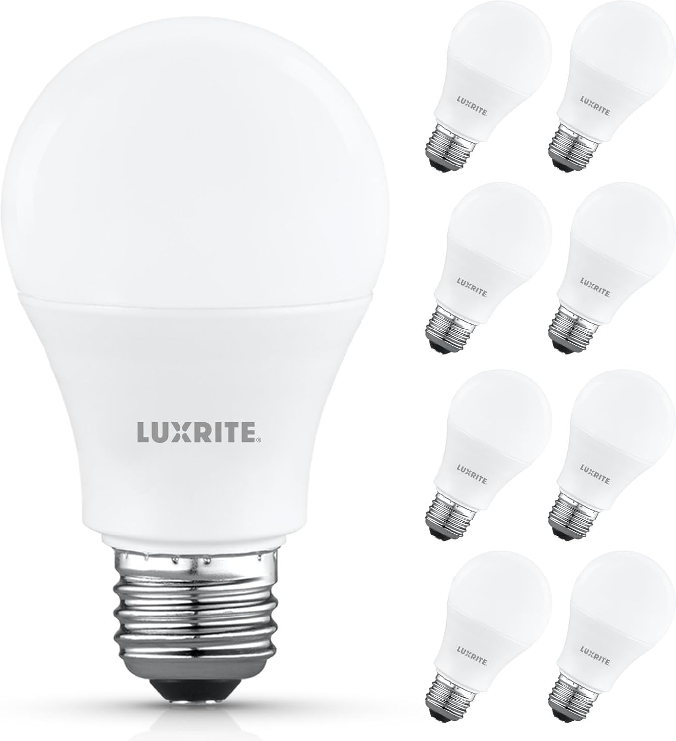 LUXRITE A19 LED Light Bulb 75 Watt Equivalent, 3500K Natural White, 1100LM, Non-Dimmable, Standard LED Light Bulbs, 9.5W, E26 Base, Enclosed Fixture Rated, Damp Rated, ETL Listed (8 Pack)