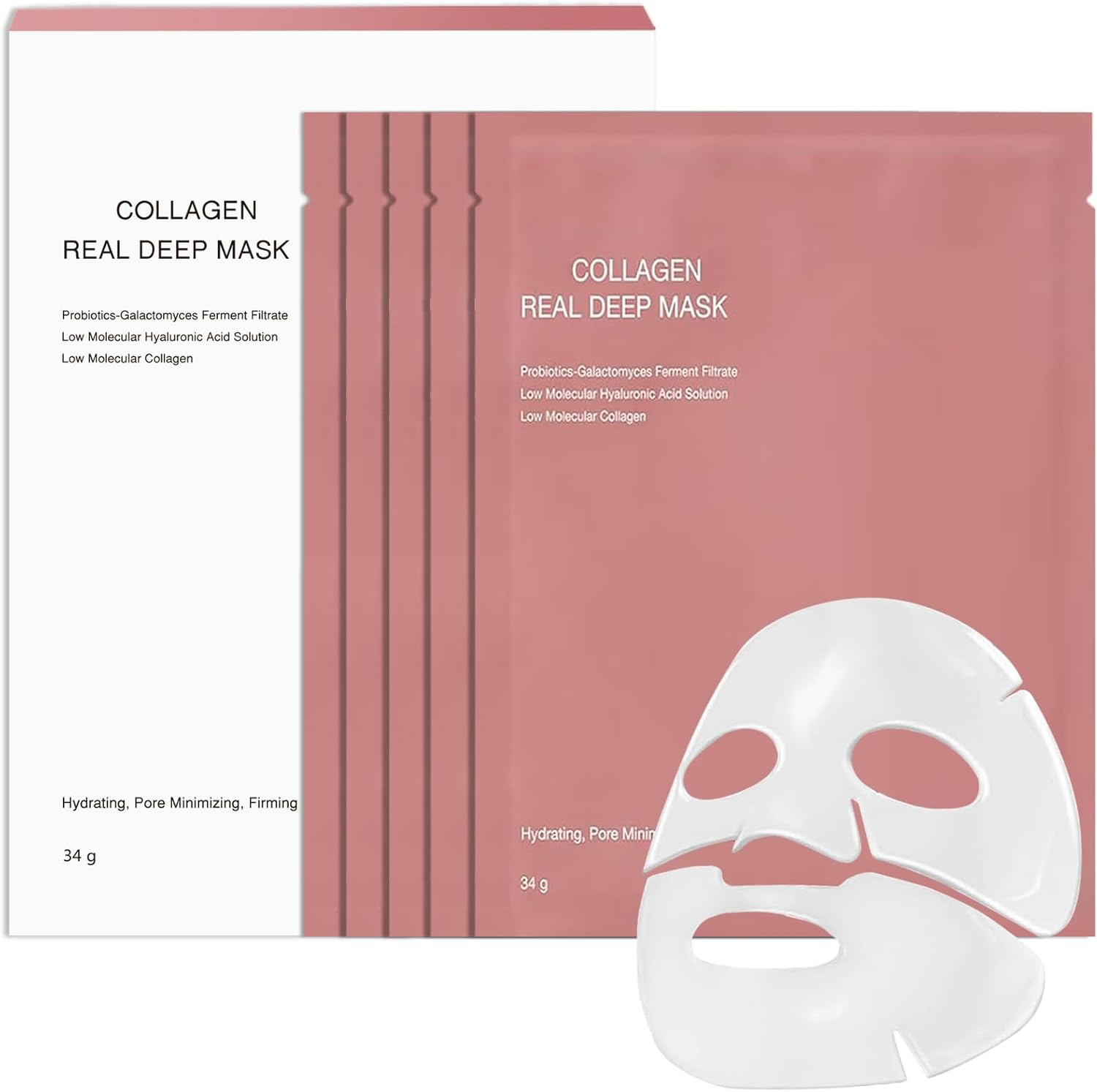 Bio Collagen Face Mask, 5Pcs Deep Collagen Overnight Hydrating Face Mask, Collagen Night Wrapping Mask for Skincare, Reduce Fine Lines & Wrinkles, Pore Minimizing, Elasticity Improvement