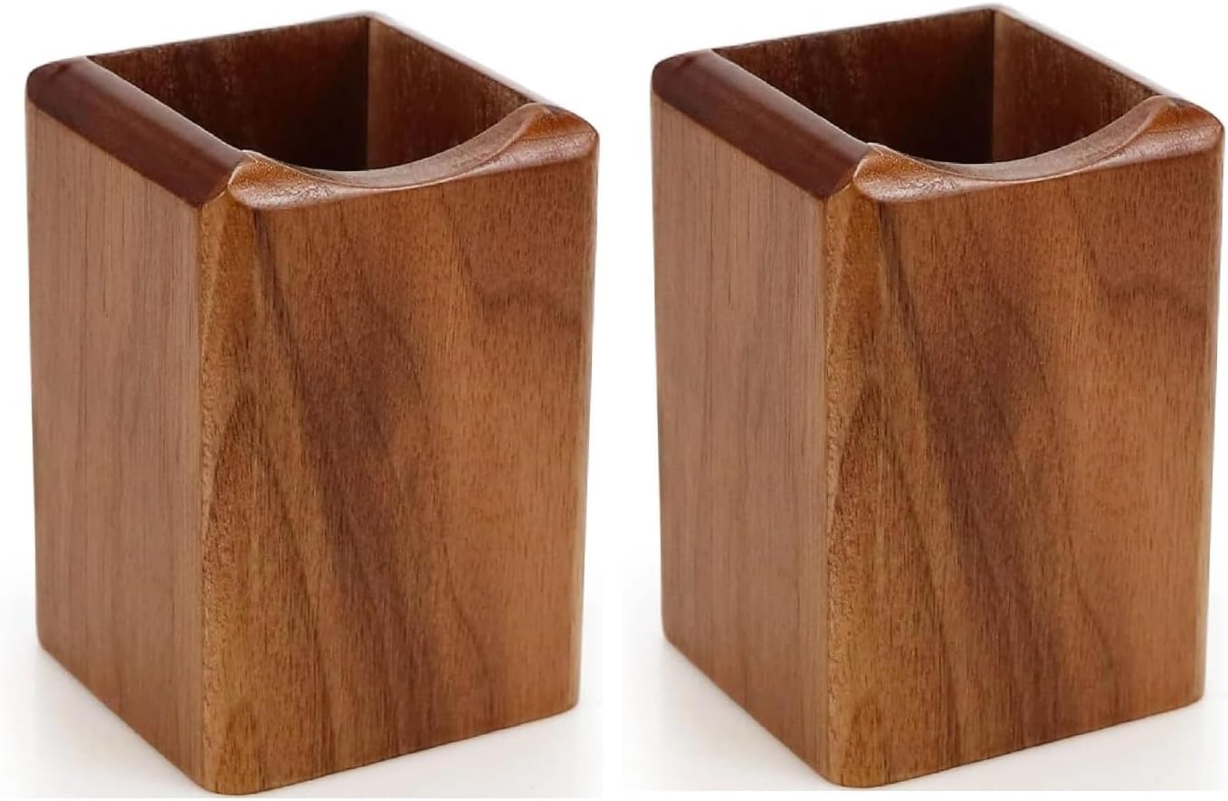 SHOPUKASA 2 Pack Wood Pen Pencil Holder Stand Multi Purpose Natural Wood Pencil Cup Pot Desk Organizer Storage Box (2 Pack Walnut Color)