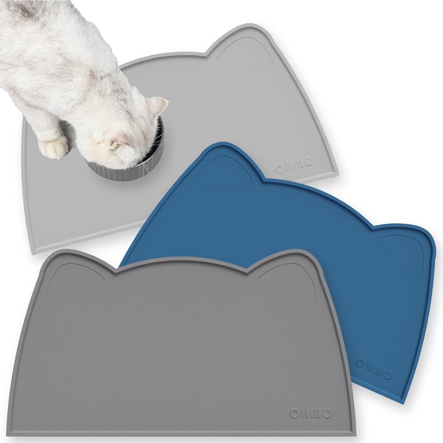 OHMO Cat Food Mat, Silicone Waterproof Dog Food Mat, Non-Skid Spill Proof Pet Feeding Mat for Food and Water, Easy to Clean Dog Placemat(Dark Grey, 46 * 25cm)