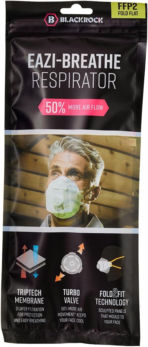 FFP2 Face Mask Pk 1 - Disposable Fold Flat Respirator EN149 CE Certified - 3 Layer Filtering Against Airborne Particles, Exhalation Valve for Easy Breathing, Comfort Ear Loops and Pliable Nose Bridge