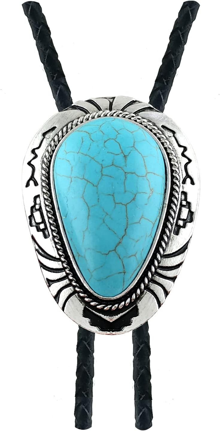 Stone Bolo Tie Native Western Cowboy Handmade Genunie Leather Bola Tie Necktie For Men Women