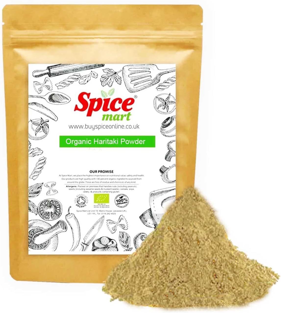 ORGANIC Haritaki Fruit Powder | Harde | Terminalia Chebula Free UK P&P by Spice Mart® Certified by Soil Association (250 Grams)
