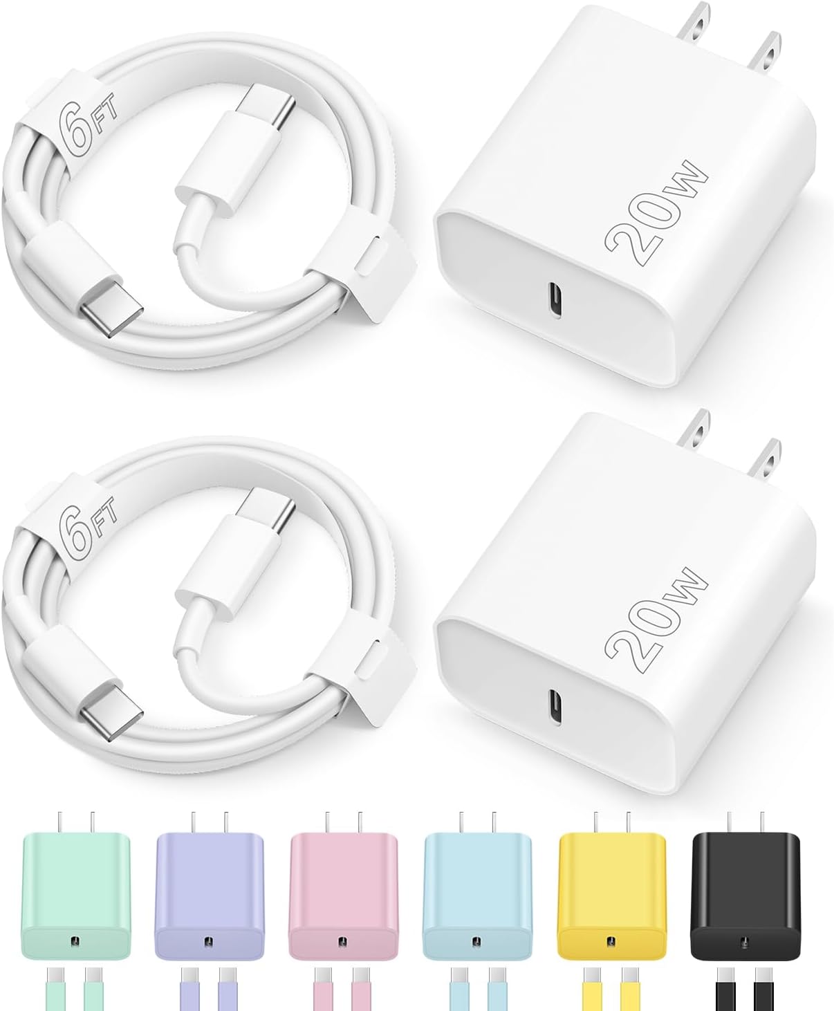 iPhone 16 15 Charger Fast Charging Type C Chargers USB C Charger Block iPhone 16 Chargers with 2 Pack 6FT Cable for iPhone 16/16 Plus/16 Pro/16 Pro Max/iPhone 15/15 Pro Max/iPad Pro/AirPods