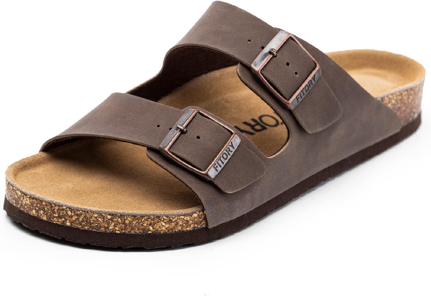 FITORY Mens Sandals, Arch Support Slides with Adjustable Buckle Straps and Cork Footbed for Summer Size 6-12.5