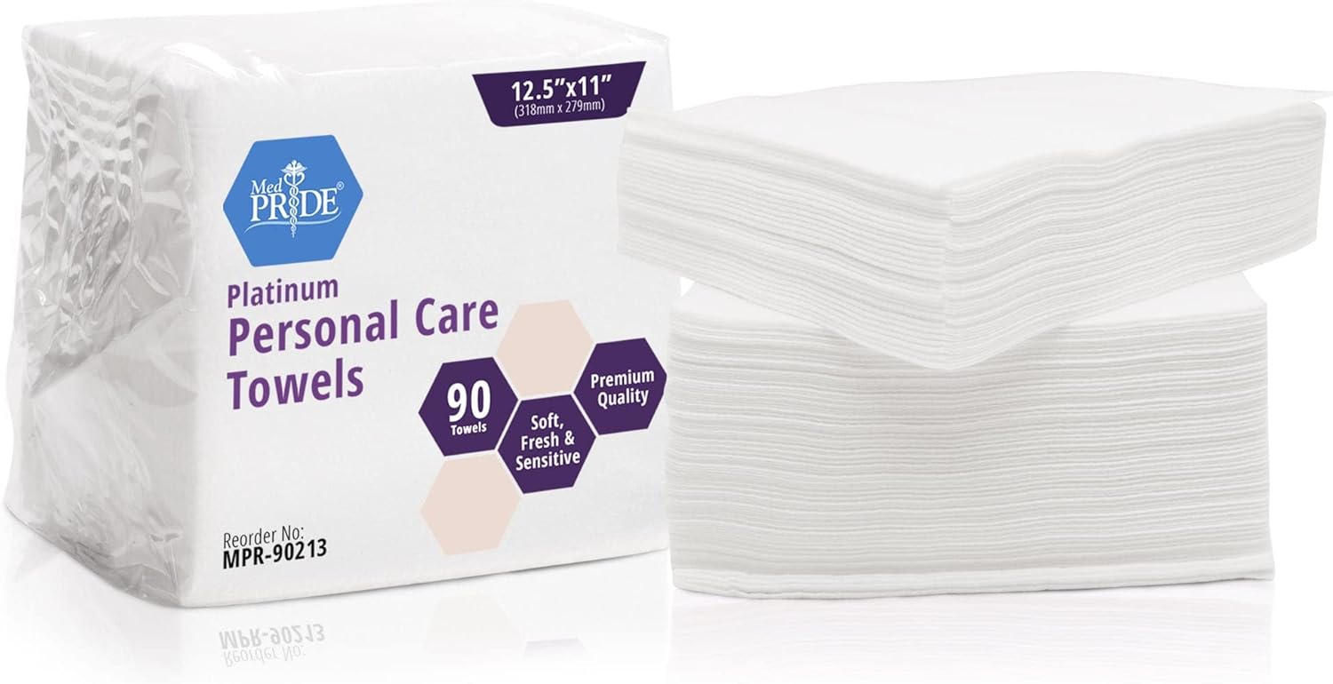 MED PRIDE Platinum Personal Care Towels [90 Pack]- Ultra Soft Dry Wipes- Disposable & Unscented for Baby Or Senior Care & Adults - Sanitary for Hand, Face, Body Or Incontinence- 12.5''x11''