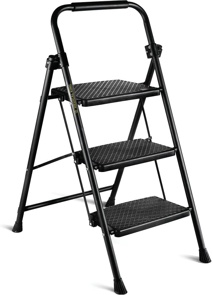 Step Ladder 3 Step Folding Step Stool Step Ladder with Wide Anti-Slip Pedal Step Stool Foldable for Adults Lightweight, Portable Steel Use for Home and Office