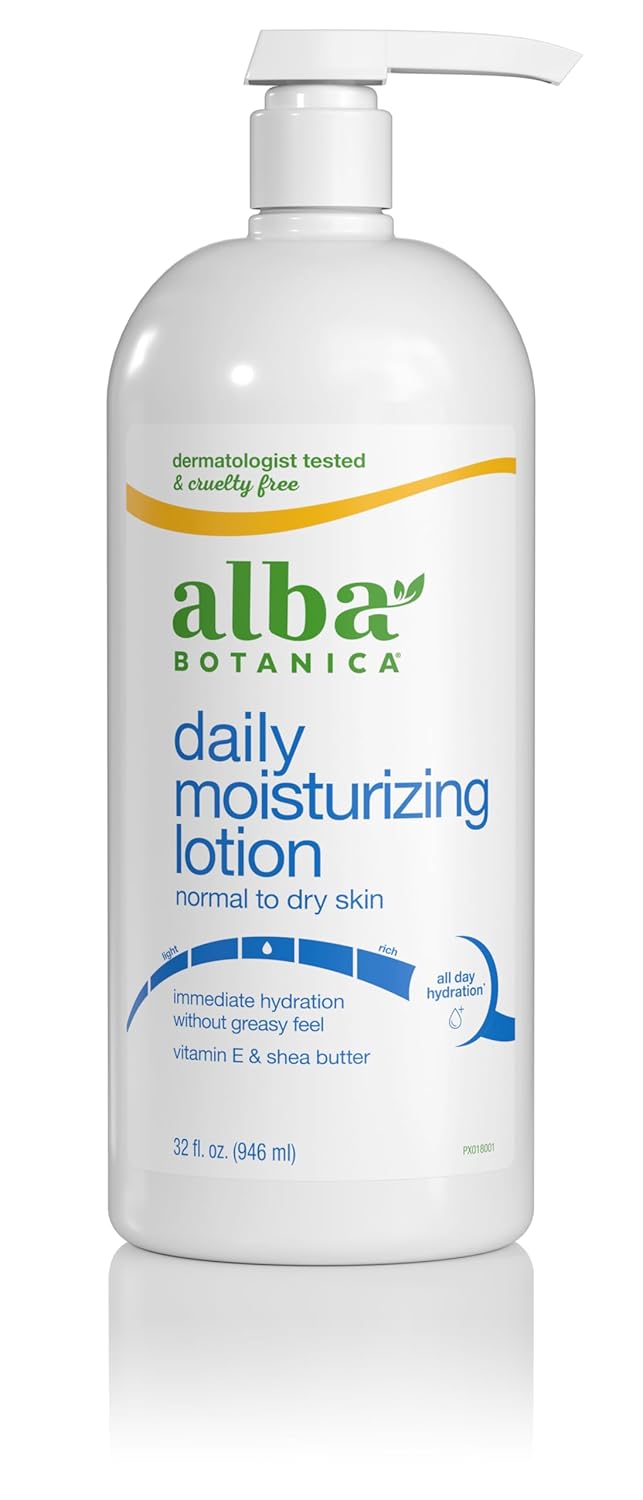 Alba Botanica Daily Moisturizing Body Lotion, Normal to Dry Skin, with Vitamin E and Shea Butter, 32 Oz (Packaging May Vary)