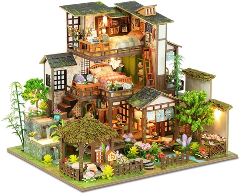 DIY Miniature House Kits, Tiny House Kit, Doll House Kits for Adults to Building, Unique Gift for Birthday Father's Day, Bamboo Spring Courtyard