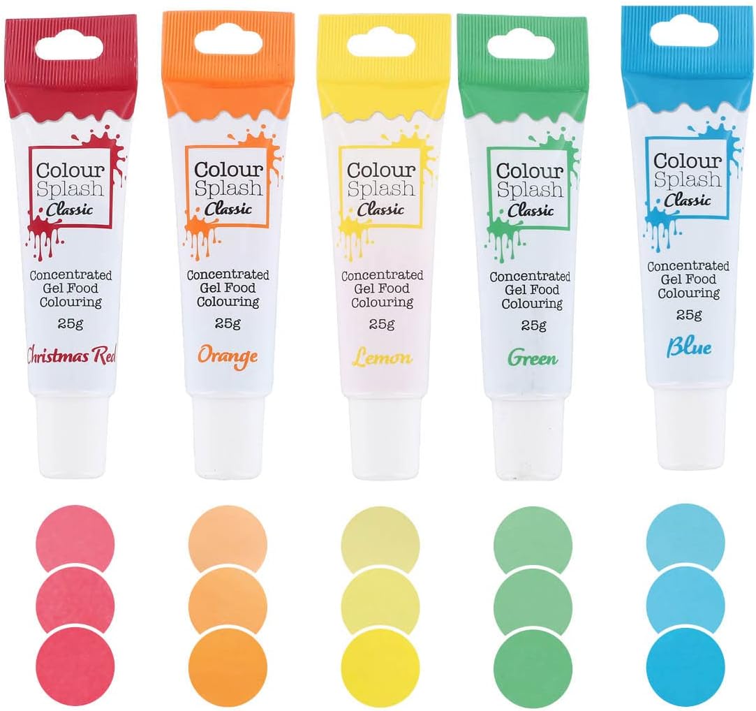 Colour Splash Food Colouring Gels, Rainbow Brights 5 Pack, Highly Concentrated Gels, Easy to Use Squeezy Tubes, Transform Plain Cakes Into Bright, Eye-Catching Creations - Mulitpack