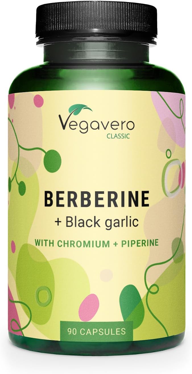 Vegavero Berberine HCL 1000 mg | 50:1 Barberry Extract 97% Berberin | with Black Garlic Extract, Chromium and Piperine | NO Additives, Lab-Tested | Blood Sugar Levels Supplement | Vegan