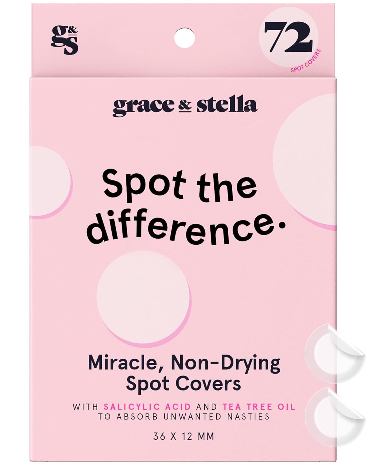 grace & stella Pimple Patches For Face (Round, 72 Count) - Hydrocolloid Acne Patches for Face - Dermatologist Tested, Vegan, Cruelty-Free Zit Patches for Face, Blemish Patches, Pimple Stickers