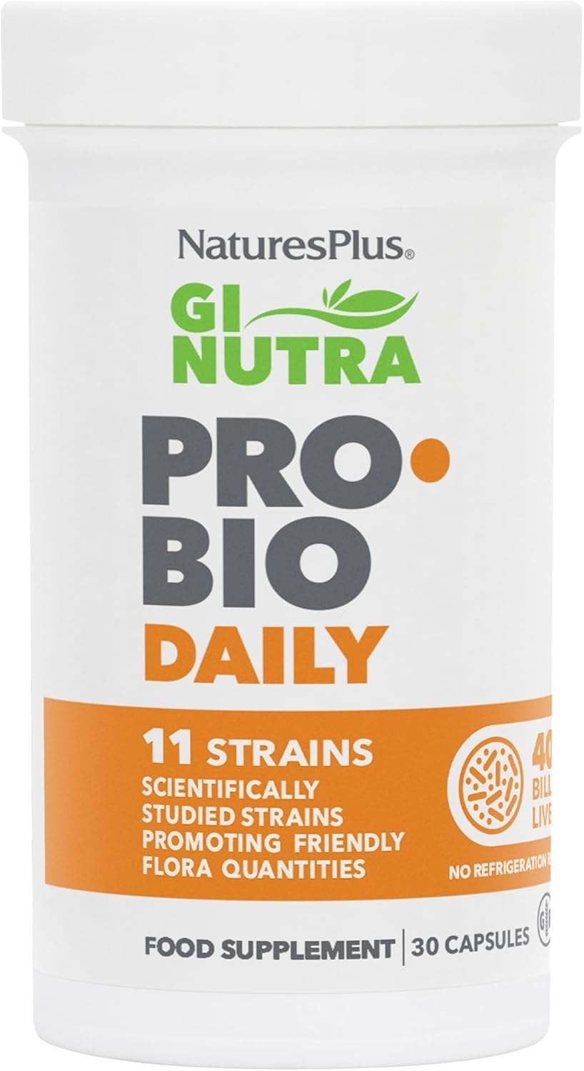 NaturesPlus GI NUTRA Pro Bio Daily - Probiotic and Prebiotic Supplement, 11 Strains, 40 Billion CFU, with Acai Fibre - Gluten Free, Vegan - 30 Capsules