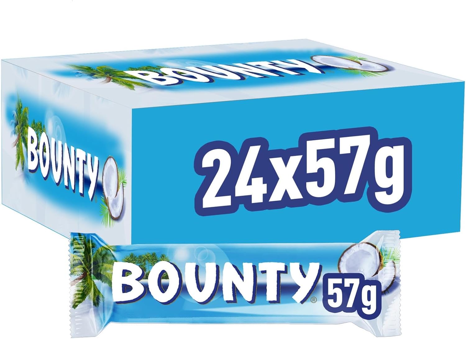 Bounty Coconut & Milk Chocolate Box, Bulk Chocolate Bars, Duo, 24 x 57g