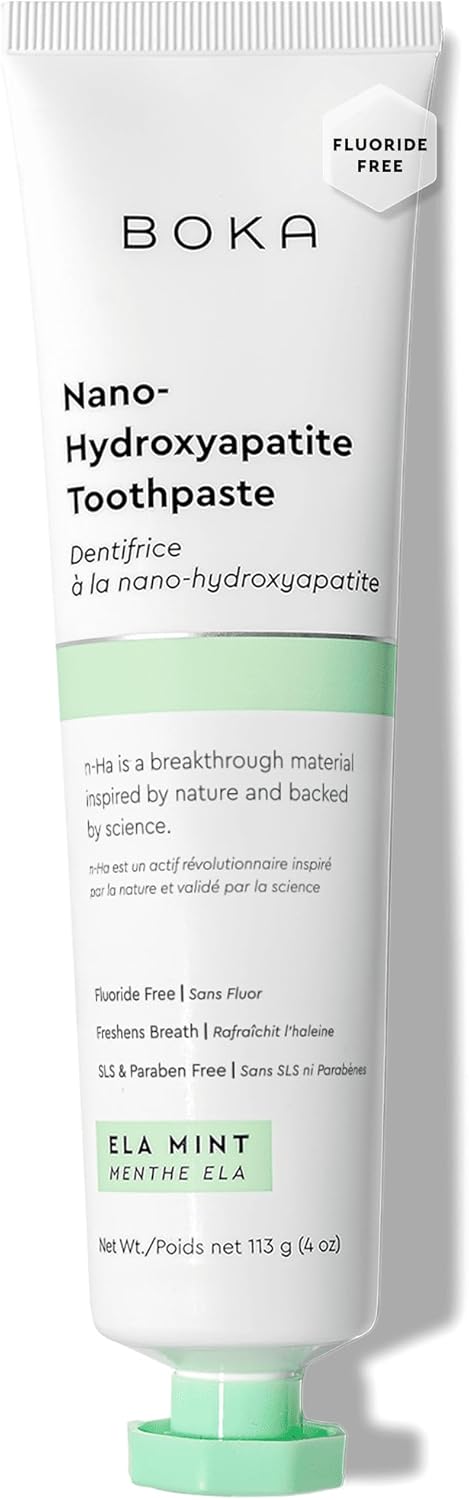 Boka Fluoride Free Nano Hydroxyapatite Toothpaste - Adult & Kids - Appropriate for Sensitive Teeth - No Sulfates & Parabens - Natural Flavors & Vegan - Mild Ela Mint (113g) 1pk