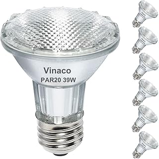 Vinaco PAR20 Halogen Light Bulbs, 6PCS 39W PAR20 Halogen Dimmable, 3000k Warm White, High Brightness PAR 20 Flood 39W 120V 480 Lumens Equivalent PAR 20 50W 120V, E26 Medium Base for Track Lights