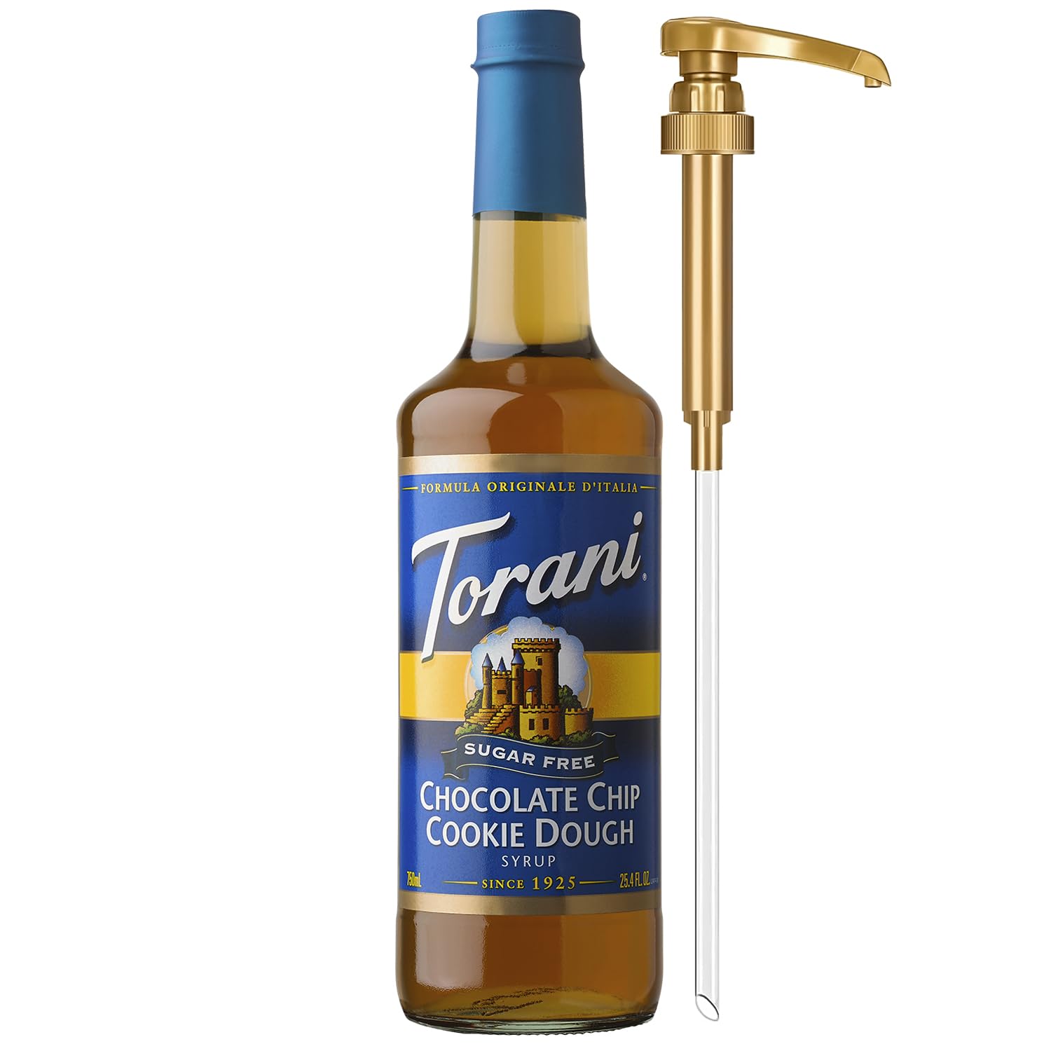 Torani Sugar Free Coffee Syrup, Chocolate Chip Cookie Dough Flavoring for Drinks, Zero Calorie, Glass Bottle with Pump Included, 25.4 Fl Oz