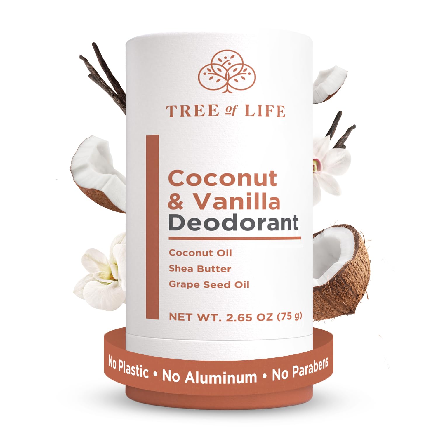 Tree of Life Beauty Coconut and Vanilla Aluminum Free Deodorant for Women - Nourishing Natural Ingredients, Soothing Scent, Smooth Glide with Shea Butter and Coconut Oil - Paraben Free (2.65oz)