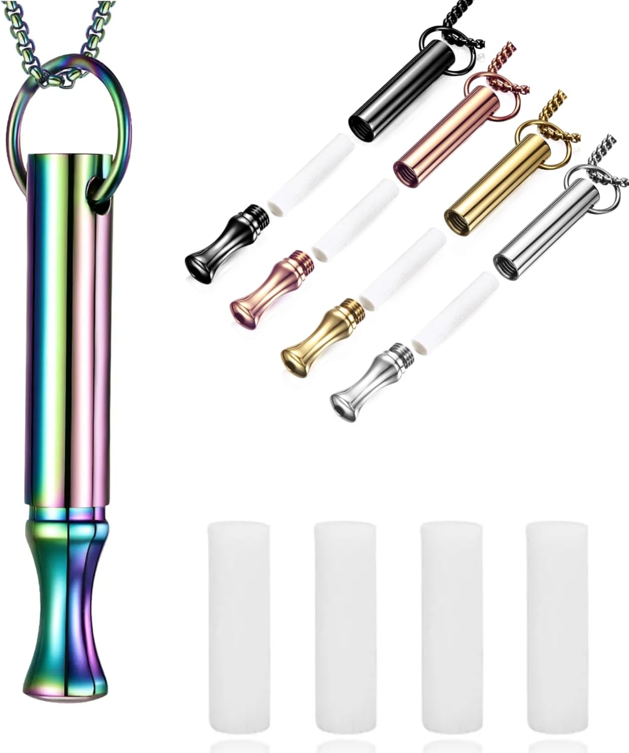 Breathing Necklace to Quit Smoking and Vaping - Refillable Essential Oil Diffuser, Fidget Necklace for Anxiety Relief, Smokeless Inhaler with 4 Cotton Pods