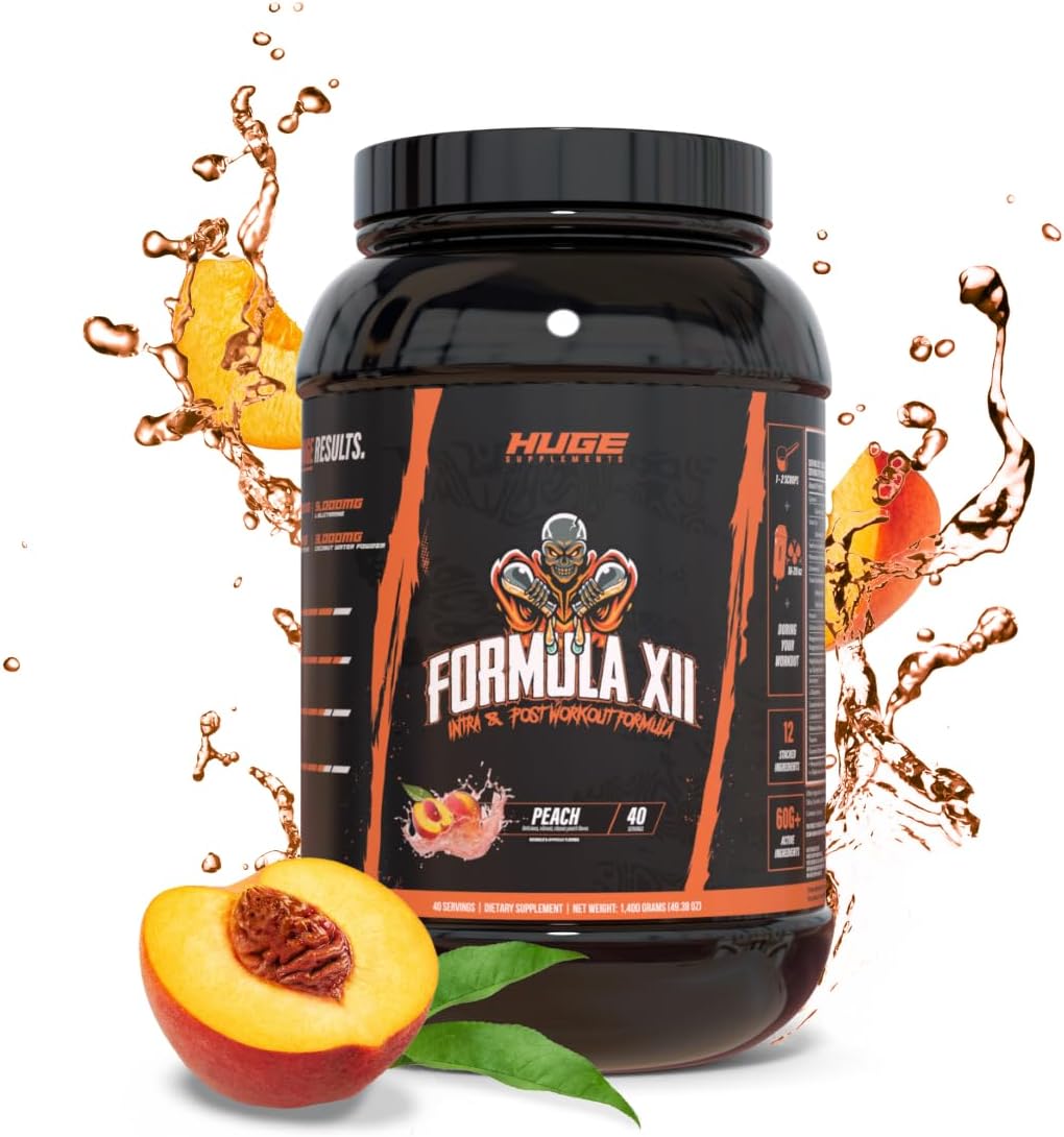 Formula XII Intra Workout Carbs & Post Workout Recovery Powder, Rapidly Absorbed Instant Energy, Boost Exercise Performance, Strength, Endurance & Hydration, 12 Science-Backed Ingredients (Peach)