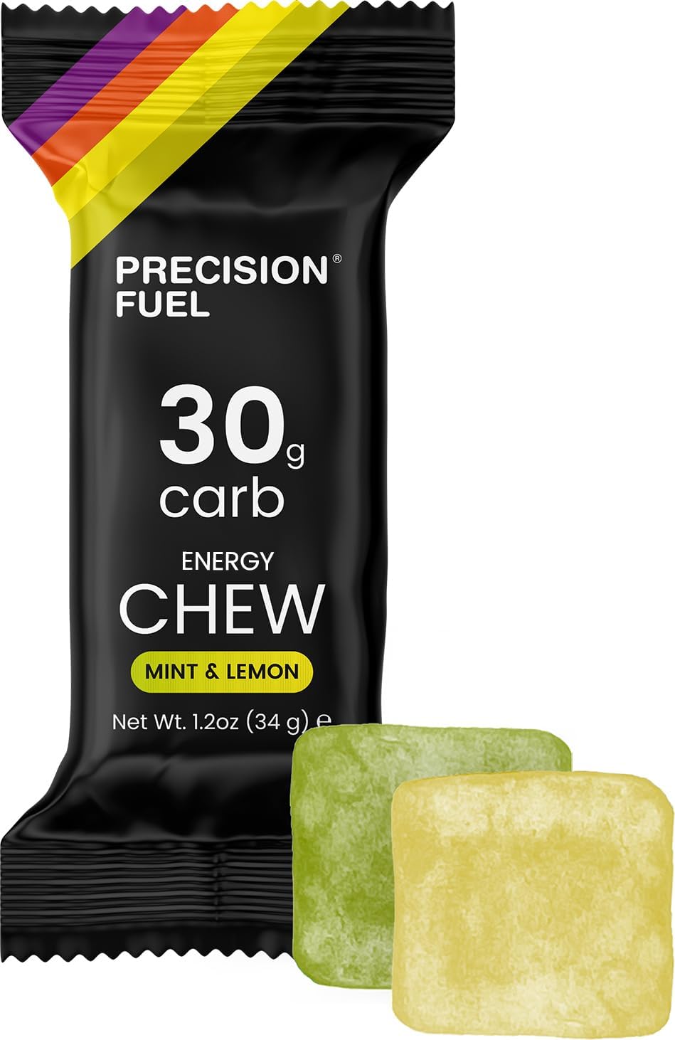 Precision Fuel 30 Energy Chews - Carb, Lightweight Snack for Endurance Sports, 30g Carbs per Serving, Ideal for Running & Cycling, No Artificial Ingredients - Mint & Lemon Flavour (4 x 34g Chews)