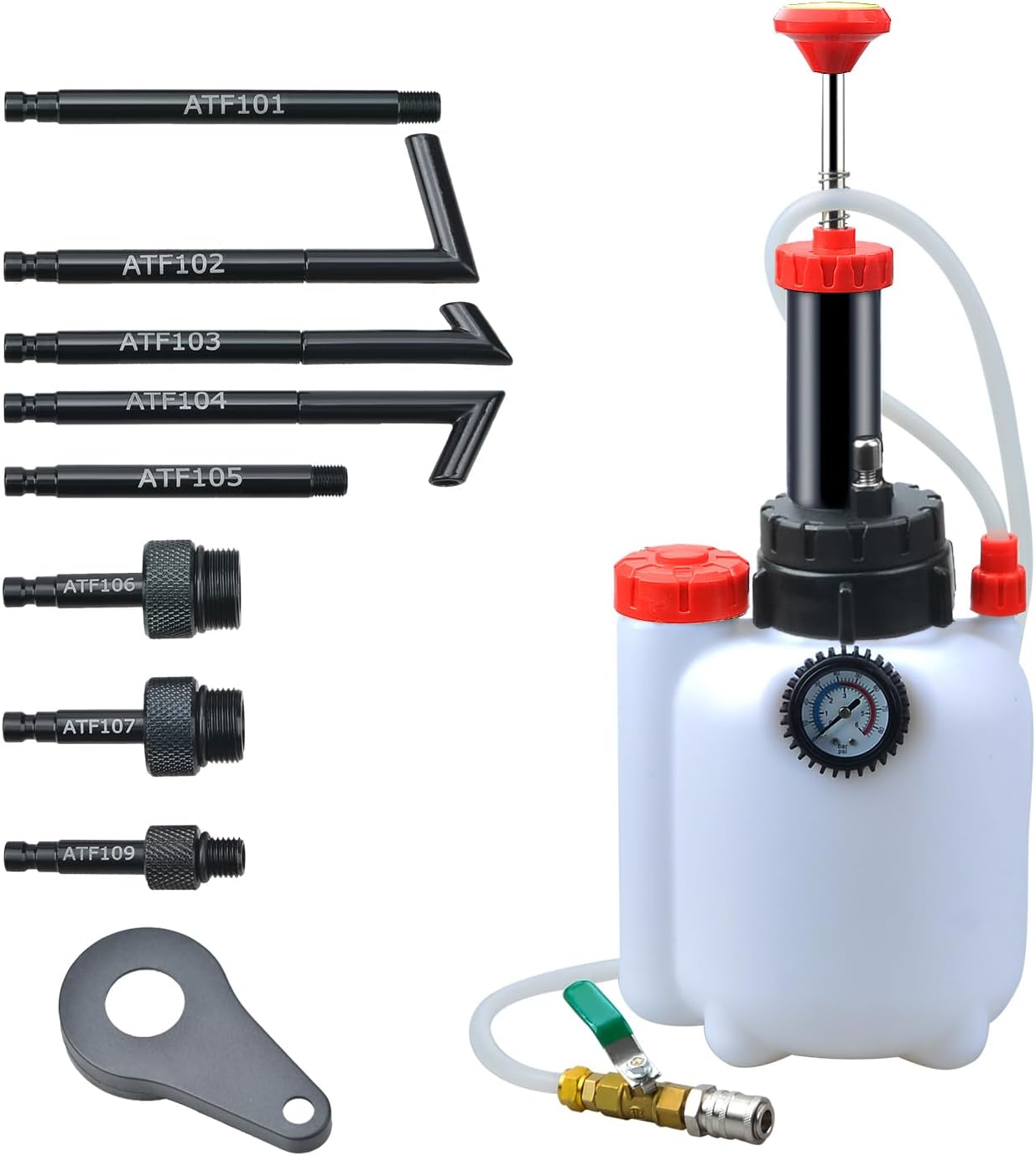 Transmission Fluid Pump(3L), Oil Filling Filler System Fluid Transfer Pump Tool with 8 Aluminum Alloy AdaptersTransmission Fluid Extractor
